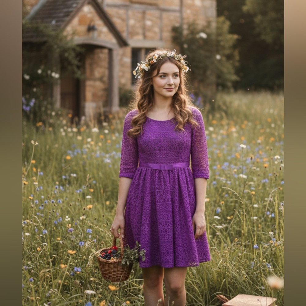 Plenty by Tracy Reese Purple Lace Fit-and-Flare Dress